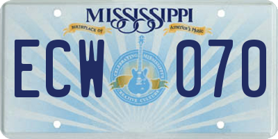 MS license plate ECW070