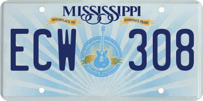 MS license plate ECW308