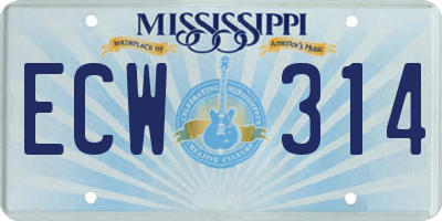MS license plate ECW314