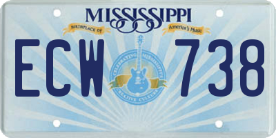 MS license plate ECW738