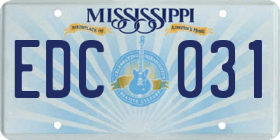 MS license plate EDC031