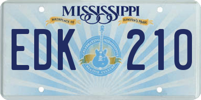 MS license plate EDK210