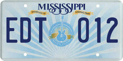 MS license plate EDT012
