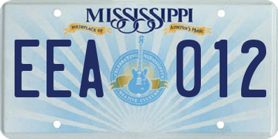 MS license plate EEA012