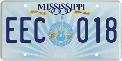 MS license plate EEC018
