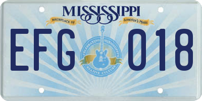 MS license plate EFG018