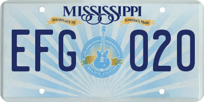 MS license plate EFG020