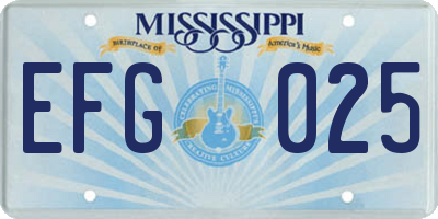MS license plate EFG025
