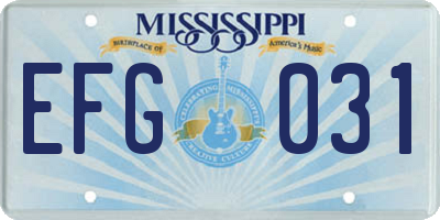 MS license plate EFG031