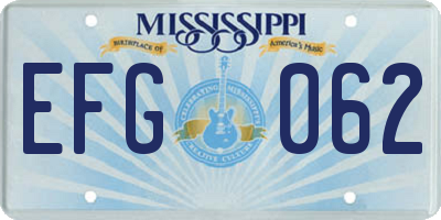 MS license plate EFG062