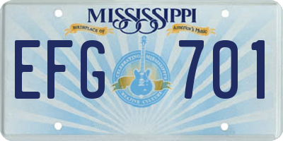 MS license plate EFG701