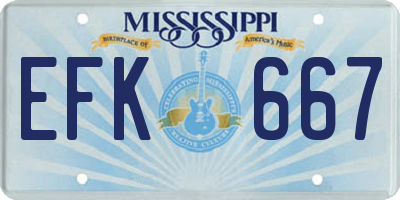 MS license plate EFK667
