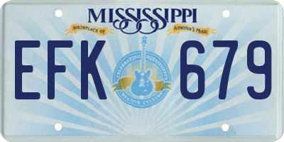 MS license plate EFK679