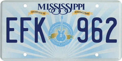 MS license plate EFK962