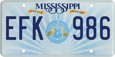 MS license plate EFK986