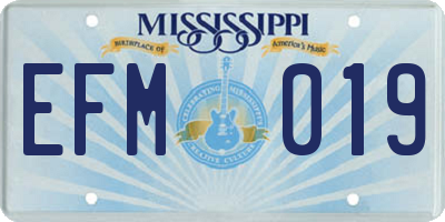 MS license plate EFM019