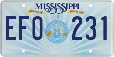 MS license plate EFO231