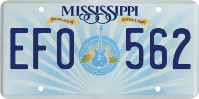 MS license plate EFO562