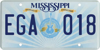 MS license plate EGA018