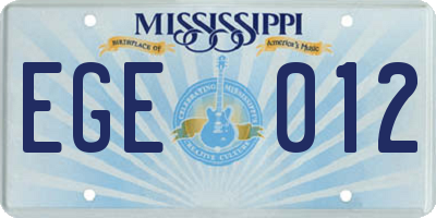 MS license plate EGE012