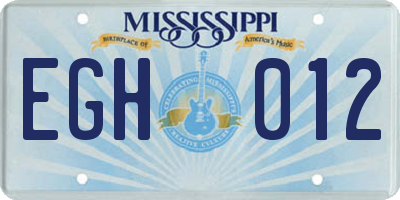 MS license plate EGH012