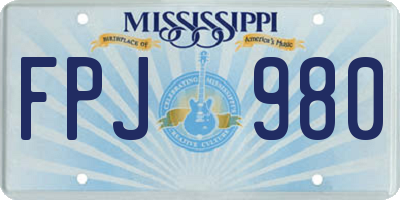 MS license plate FPJ980