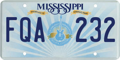 MS license plate FQA232