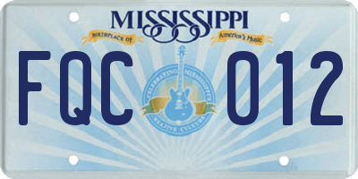 MS license plate FQC012