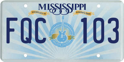 MS license plate FQC103