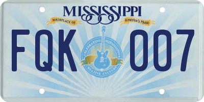MS license plate FQK007