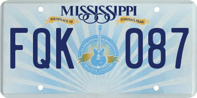 MS license plate FQK087