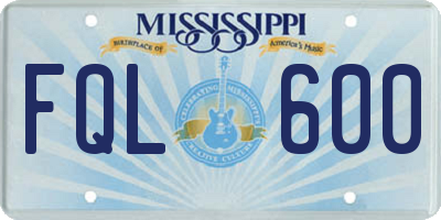 MS license plate FQL600