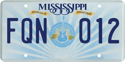 MS license plate FQN012