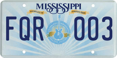 MS license plate FQR003