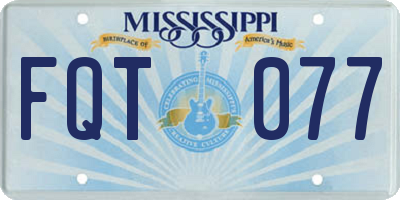 MS license plate FQT077