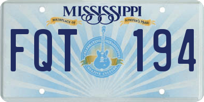 MS license plate FQT194