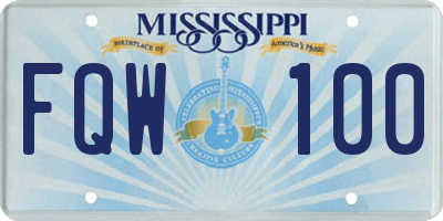 MS license plate FQW100