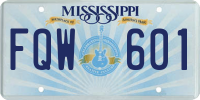 MS license plate FQW601