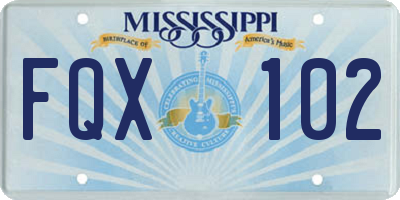 MS license plate FQX102