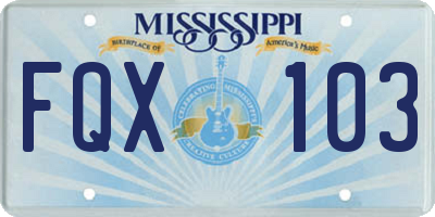 MS license plate FQX103