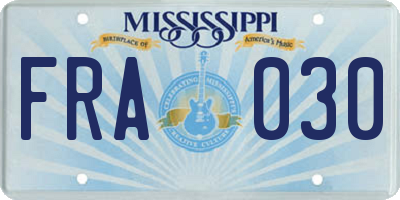 MS license plate FRA030