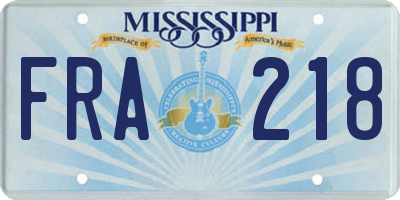 MS license plate FRA218
