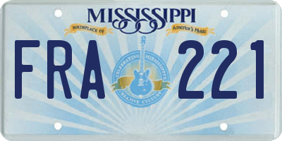 MS license plate FRA221