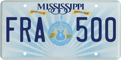 MS license plate FRA500
