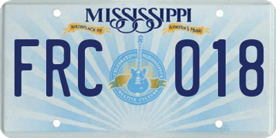 MS license plate FRC018