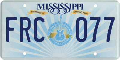 MS license plate FRC077