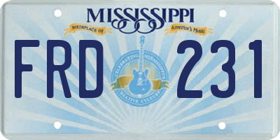 MS license plate FRD231