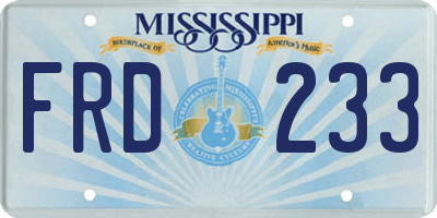 MS license plate FRD233