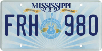 MS license plate FRH980