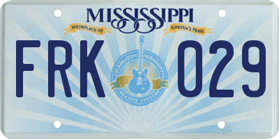 MS license plate FRK029